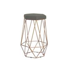 Banqueta Decorativa Rubel Base Gold Veludo Cinza G41 - Gran Belo