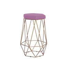 Banqueta Decorativa Rubel Base Gold Veludo Rosê G41 - Gran Belo