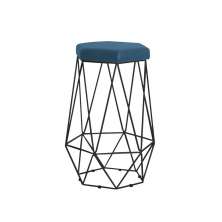Banqueta Decorativa Rubel Base Preta Suede Azul Marinho - Gran Belo