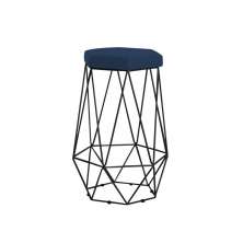 Banqueta Decorativa Rubel Base Preta Veludo Azul G41 - Gran Belo