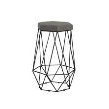 Banqueta Decorativa Rubel Base Preta Veludo Cinza - Gran Belo