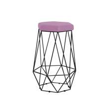 Banqueta Decorativa Rubel Base Preta Veludo Rosê G41 - Gran Belo