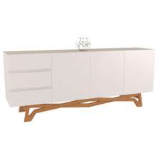Buffet Balcão Sala de Jantar 200cm Tampo de Vidro Aaron Off White/Champagne G60 - Gran Belo