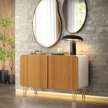 Buffet Benvenuto MDP/MDF Decorativo Sala de Estar com Pés em Aço Off White/Cinamomo G26 - Hb Móveis