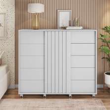 Cômoda Decorativa Caesar MDF/MDP Pés Rodízios Branco Fosco G11 - Gran Belo