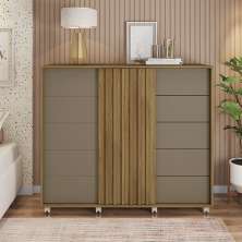 Cômoda Decorativa Caesar MDF/MDP Pés Rodízios Buriti/Fendi G11 - Gran Belo