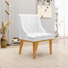 Cadeira Decorativa Sala de Jantar Base Fixa de Madeira Firenze PU Branco Brilho/Castanho G19 - Gran Belo