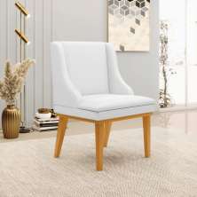 Cadeira Decorativa Sala de Jantar Base Fixa de Madeira Firenze PU Branco Fosco/Castanho G19 - Gran Belo