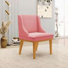 Cadeira Decorativa Sala de Jantar Base Fixa de Madeira Firenze Suede Rose/Castanho G19 - Gran Belo