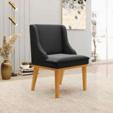 Cadeira Decorativa Sala de Jantar Base Fixa de Madeira Firenze Veludo Preto/Castanho G19 - Gran Belo
