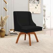 Cadeira Decorativa Sala de Jantar Base Giratória de Madeira Firenze Linho Preto/Natural G19 - Gran Belo