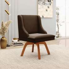Cadeira Decorativa Sala de Jantar Base Giratória de Madeira Firenze Suede Marrom/Natural G19 - Gran Belo