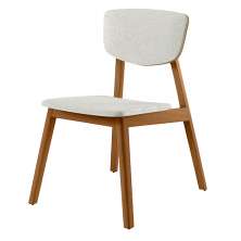 Cadeira Decorativa Sala de Jantar Madeira Maciça Lang Linho Off White/Mel G13 - Gran Belo