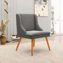 Cadeira Decorativa Sala de Jantar Pés Palito de Madeira Firenze Suede Grafite/Natural G19 - Gran Belo