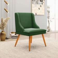 Cadeira Decorativa Sala de Jantar Pés Palito de Madeira Firenze Suede Verde Esmeralda/Natural G19 - Gran Belo