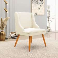 Cadeira Decorativa Sala de Jantar Pés Palito de Madeira Firenze Veludo Bege/Natural G19 - Gran Belo