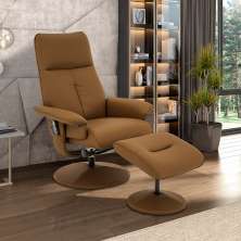 Cadeira Poltrona de Massagem Reclinável e Giratória Arizona com Apoio de Pés Pu Caramelo G56 - Gran Belo