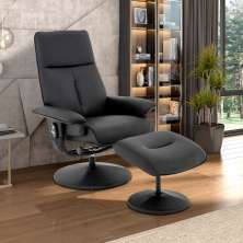 Cadeira Poltrona de Massagem Reclinável e Giratória Arizona com Apoio de Pés Pu Preto G56 - Gran Belo