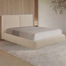 Cama com Cabeceira Elva King Base no Chão Veludo Luxo Bege G92 - Gran Belo