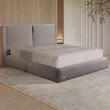 Cama com Cabeceira Elva King Base no Chão Veludo Luxo Cinza G92 - Gran Belo
