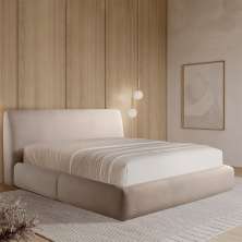 Cama com Cabeceira Pagani King Base no Chão Bouclê Bege G92 - Gran Belo