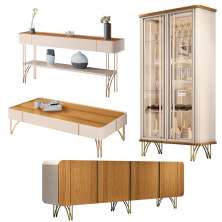 Conjunto 1 Cristaleira 1 Buffet 1 Aparador e 1 Mesa de Centro Évora/Saluti/Cadenza/Vivant Off White/Cinamomo G26 - HB Móveis
