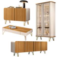 Conjunto 1 Cristaleira 2 Buffets e 1 Mesa de Centro Évora/Saluti/Benvenuto/Cadenza Off White/Cinamomo G26 - HB Móveis