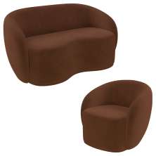 Conjunto 1 Sofá Living 160cm e 1 Poltrona Decorativa Sala de Estar Íbis Encosto Fixo Veludo Marrom G33 - Gran Belo