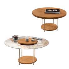 Conjunto 2 Mesas de Centro Decorativas Walker Pés Aço Tampo MDF/Tampo Vidro Cinamomo G26 - Gran Belo