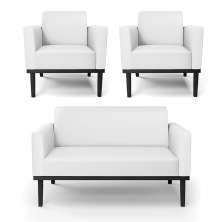 Conjunto 2 Poltronas e 1 Namoradeira Decorativa Isabella Pés Fixo em Madeira Preto PU Branco G19 - Gran Belo