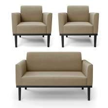 Conjunto 2 Poltronas e 1 Namoradeira Decorativa Isabella Pés Fixo em Madeira Preto Suede Nude G19 - Gran Belo