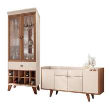 Conjunto Cristaleira Bar Adega e Buffet Aparador Balcão Albâni/Andorra Off White/Nature G26 - Gran Belo