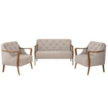 Conjunto Decorativo 2 Poltronas e 1 Namoradeira 2 Lugares Hand Linho Bege G45 - Gran Belo