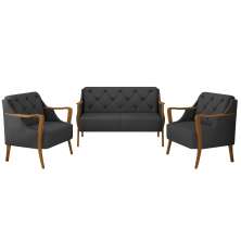 Conjunto Decorativo 2 Poltronas e 1 Namoradeira 2 Lugares Hand PU Preto G45 - Gran Belo
