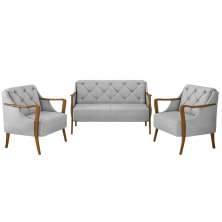 Conjunto Decorativo 2 Poltronas e 1 Namoradeira 2 Lugares Hand Veludo Cinza G45 - Gran Belo