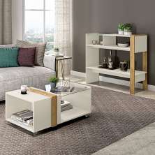Conjunto Decorativo Aparador Buffet e Mesa De Centro Rennes MDP OffWhite/Lamina Mel G11 - Gran Belo
