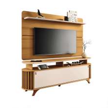 Conjunto Decorativo Bancada e Painel Kirby TV até 70 Polegadas Cinamomo/Off White G26 - Gran Belo