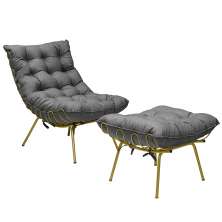 Conjunto Decorativo Poltrona e Puff Abel Base de Ferro Dourada Linho Grafite G41 - Gran Belo