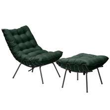 Conjunto Decorativo Poltrona e Puff Abel Base de Ferro Preto Suede Verde G41 - Gran Belo