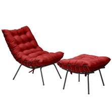 Conjunto Decorativo Poltrona e Puff Abel Base de Ferro Preto Suede Vermelho G41 - Gran Belo