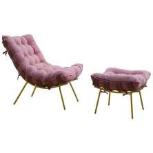Conjunto Decorativo Poltrona e Puff Abel Base de Madeira Dourada Suede Rosa G41 - Gran Belo