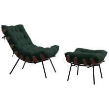 Conjunto Decorativo Poltrona e Puff Abel Base de Madeira Preto Suede Verde G41 - Gran Belo