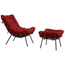 Conjunto Decorativo Poltrona e Puff Abel Base de Madeira Preto Veludo Vermelho G41 - Gran Belo