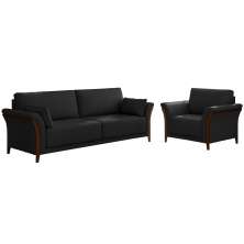 Conjunto Decorativo Poltrona e Sofá 222cm Market PU Preto G45 - Gran Belo