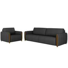 Conjunto Decorativo Poltrona e Sofá 223cm Maceió PU Preto G45 - Gran Belo