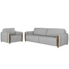 Conjunto Decorativo Poltrona e Sofá 223cm Maceió Veludo Cinza G45 - Gran Belo