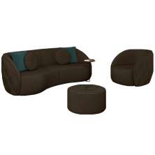 Conjunto Decorativo Sofá 240cm e Poltrona Clarke com Puff Round Veludo Marrom G45 - Gran Belo