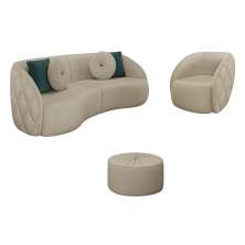 Conjunto Decorativo Sofá 288cm e Poltrona Clarke com Puff Round Linho Bege G45 - Gran Belo