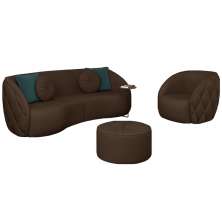 Conjunto Decorativo Sofá 288cm e Poltrona Clarke com Puff Round Pu Marrom G45 - Gran Belo