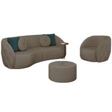 Conjunto Decorativo Sofá 288cm e Poltrona Clarke com Puff Round Veludo Bege G45 - Gran Belo